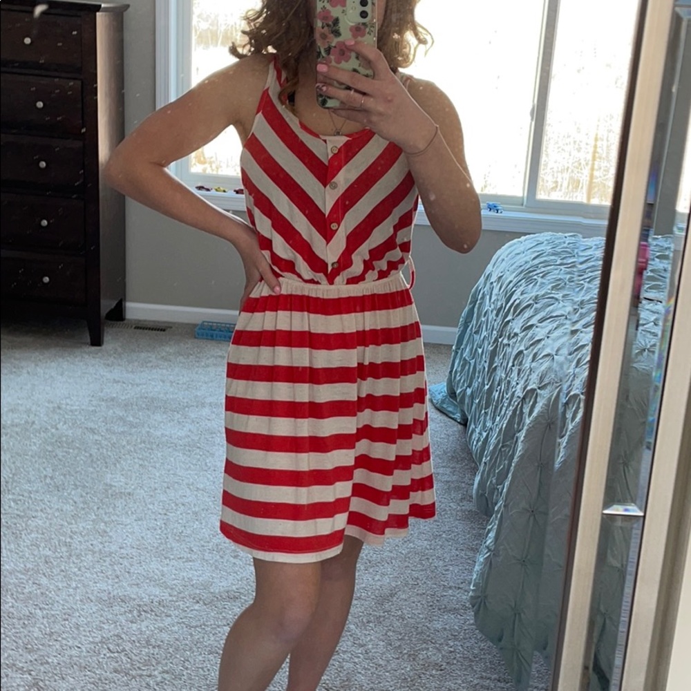 Red and white stripped dress